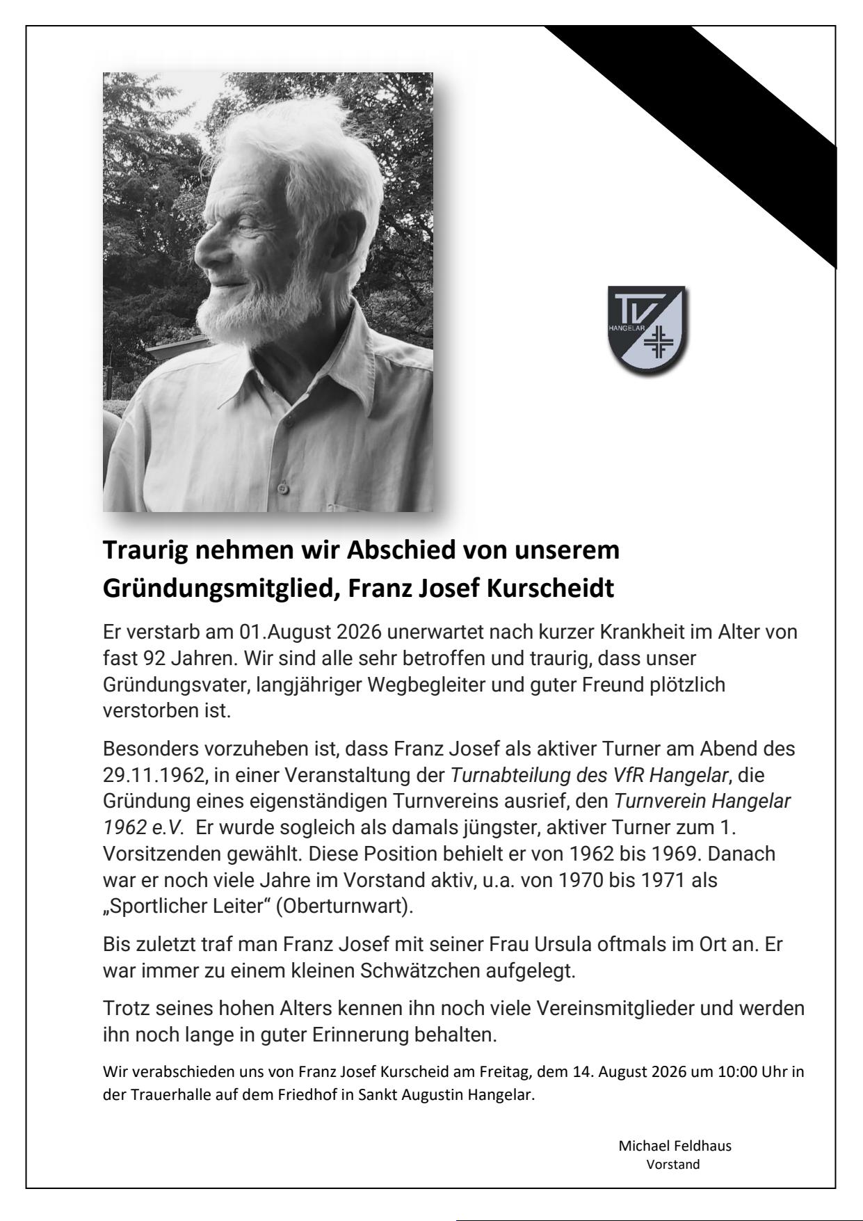 Nachruf Franz Josef Kurscheidt