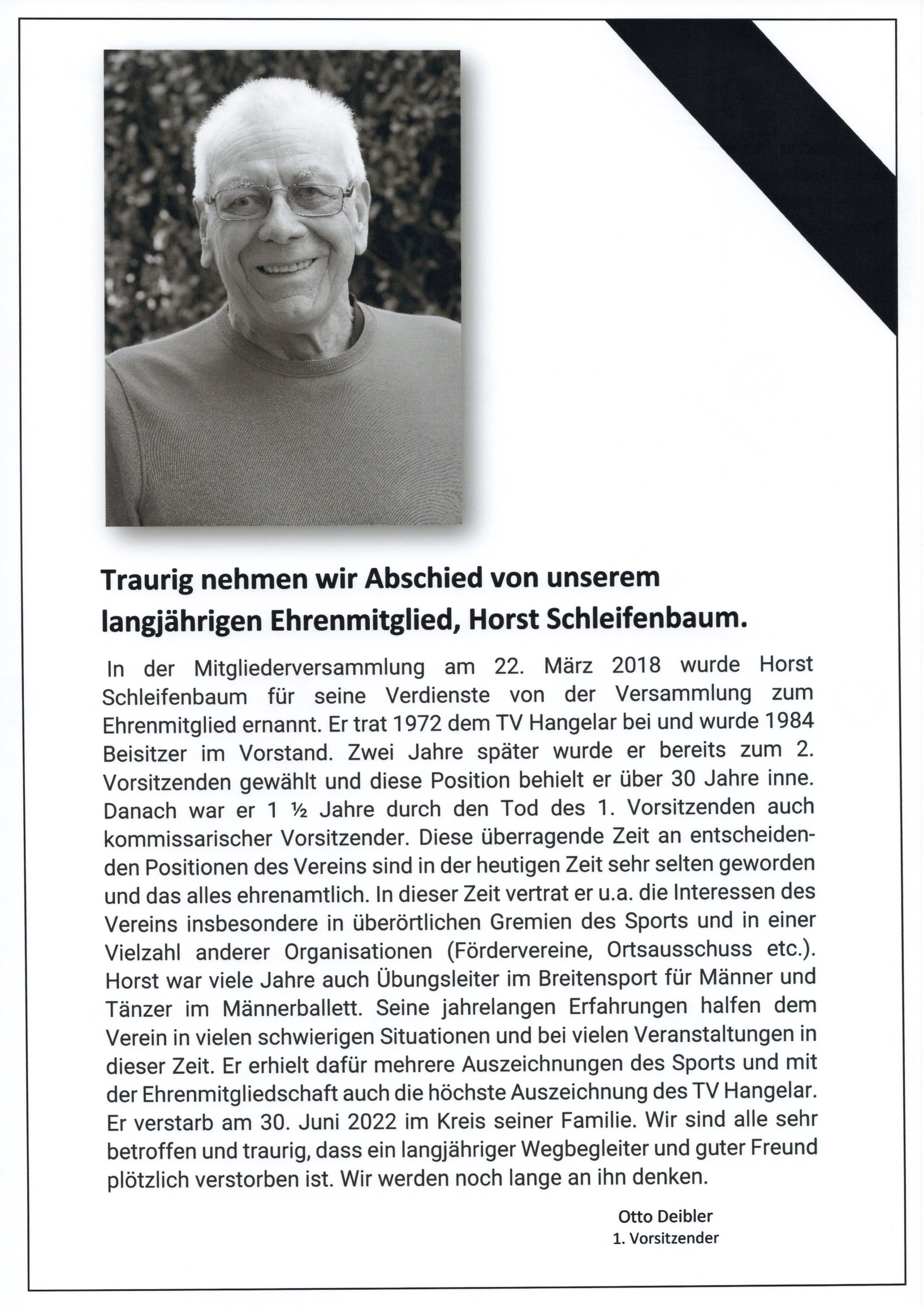 Nachruf Horst Schleifenbaum